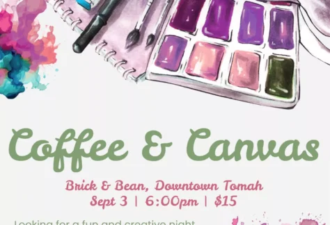 Coffee and canvas event flier