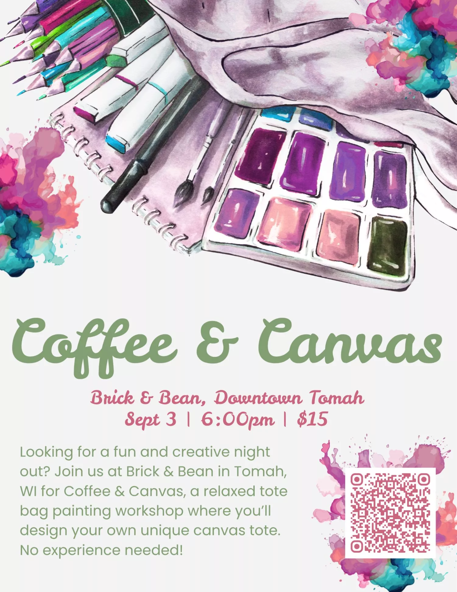 Coffee and canvas event flier