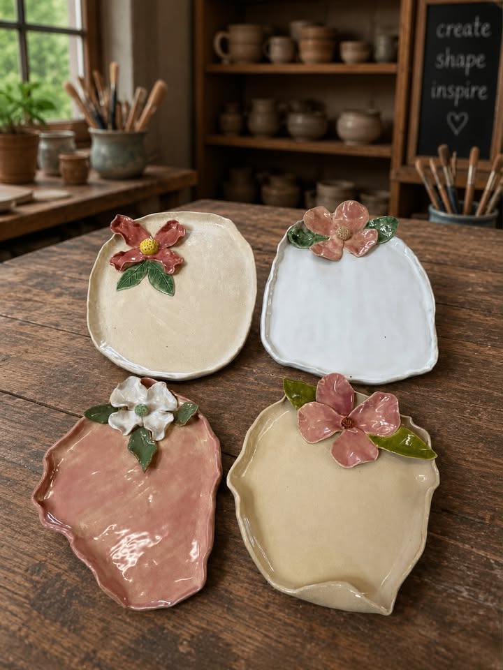 Floral ceramic trays
