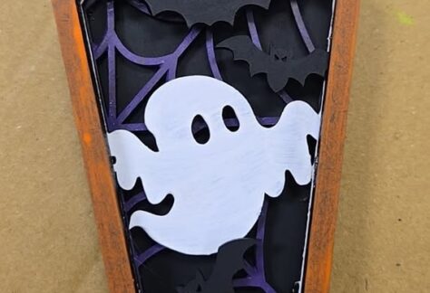 a ghost coffin made with layered wood