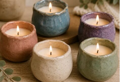 A selection of small cups filled with soy wax