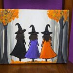 Canvas painting of three witches walking away
