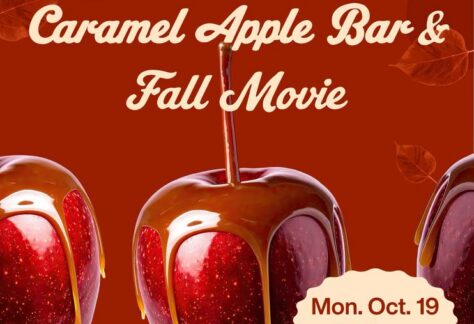 caramel apple bar and fall movie event flier