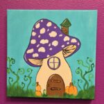 A canvas painting of a mushroom cottage