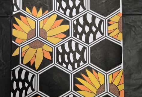 Hexagon shapes with sunflowers and designs