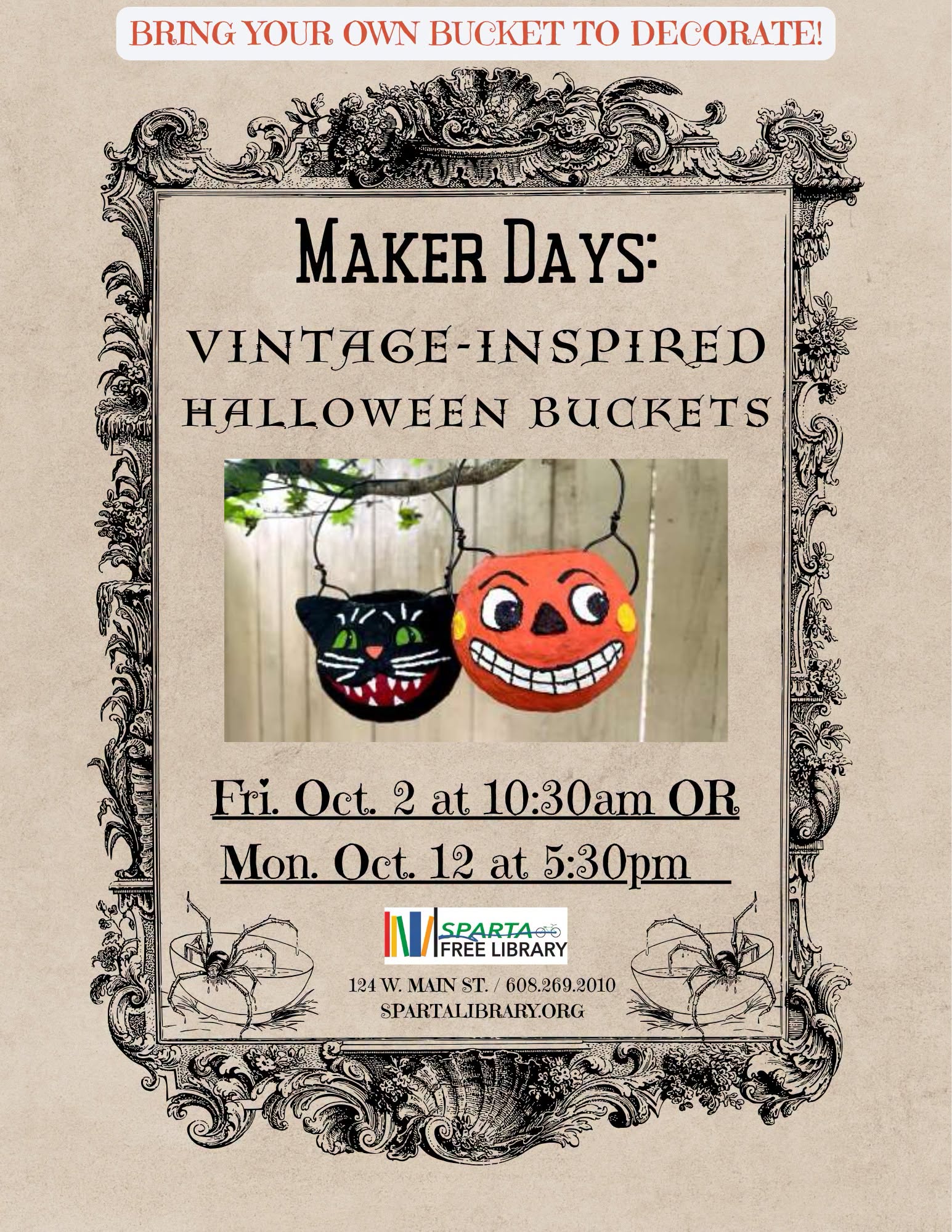 Vintage halloween buckets event flier